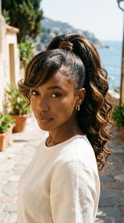Pressed High Pony with Side Swoop