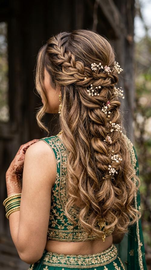 Relaxed Messy Braid for Mehendi Lehengas