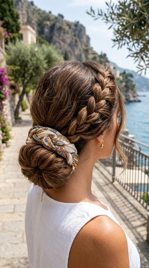 Scarf Braid Low Bun