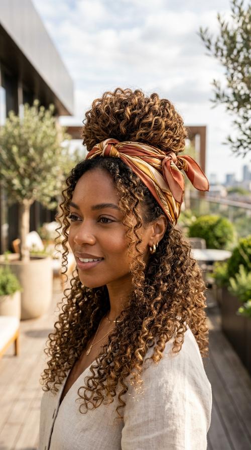Scarf-Wrapped High Bun