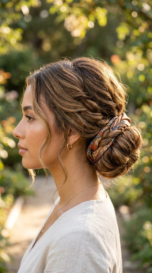 Scarf-Wrapped Low Bun