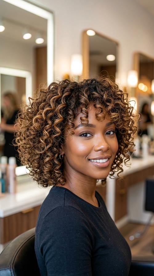 Short Curly Bob with Bangs for Long Faces
