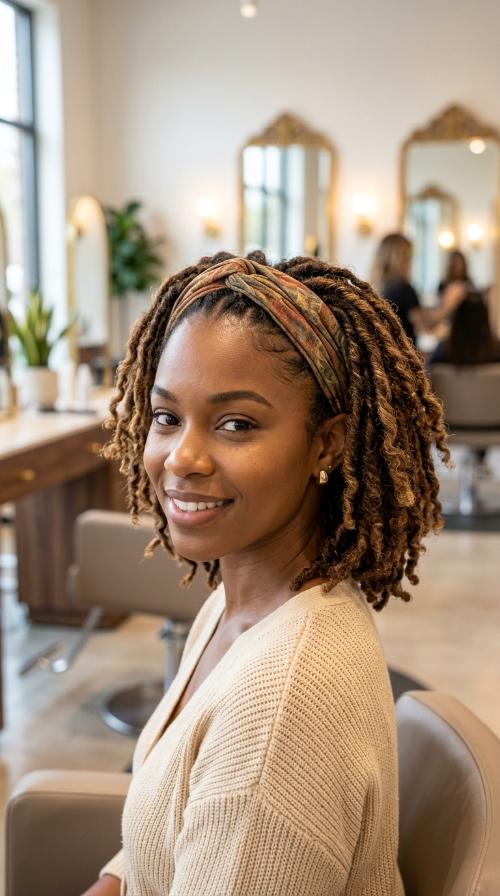 Short Locs with Headband Wrap
