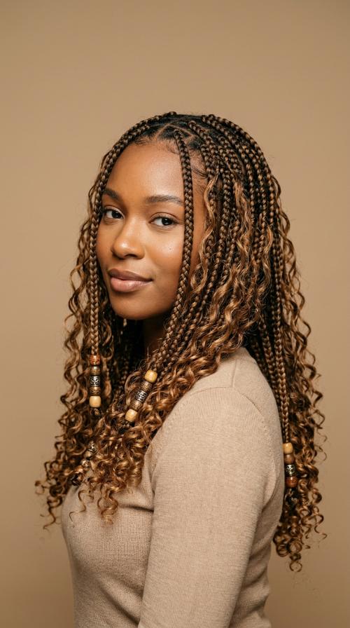 Shoulder-Length Braids with Beads