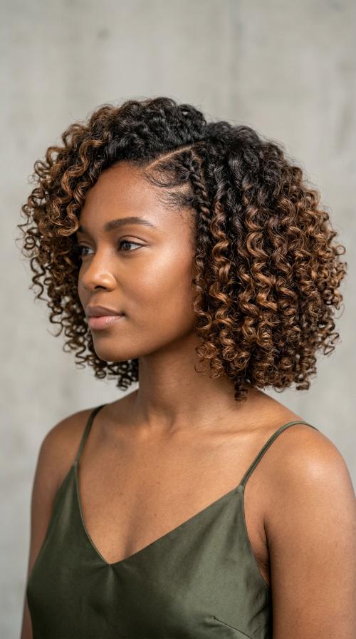 Side-Parted Defined Curls for Square Faces