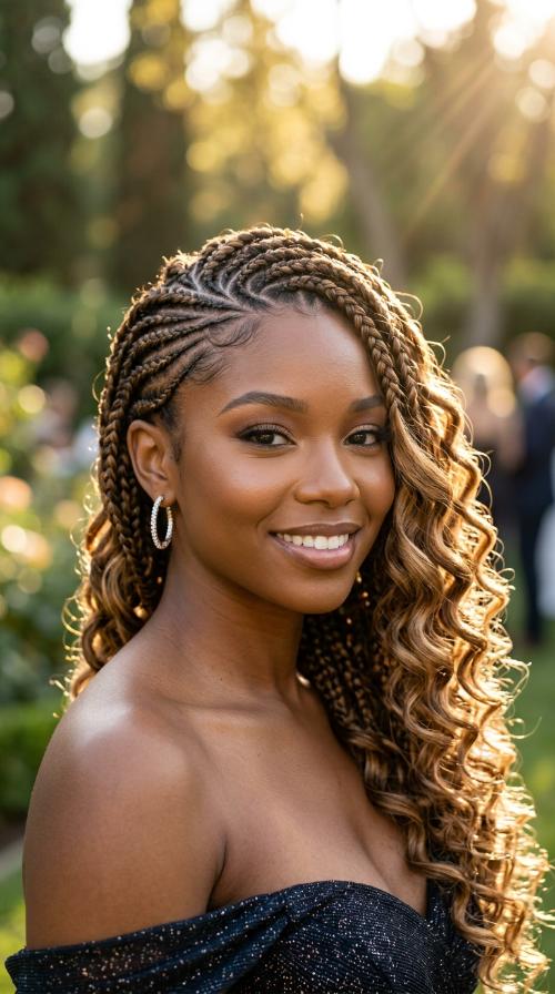 Side-Swept Cornrows for a Charity Gala