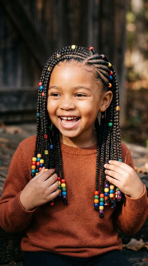 Side-Swept Cornrows with Beads