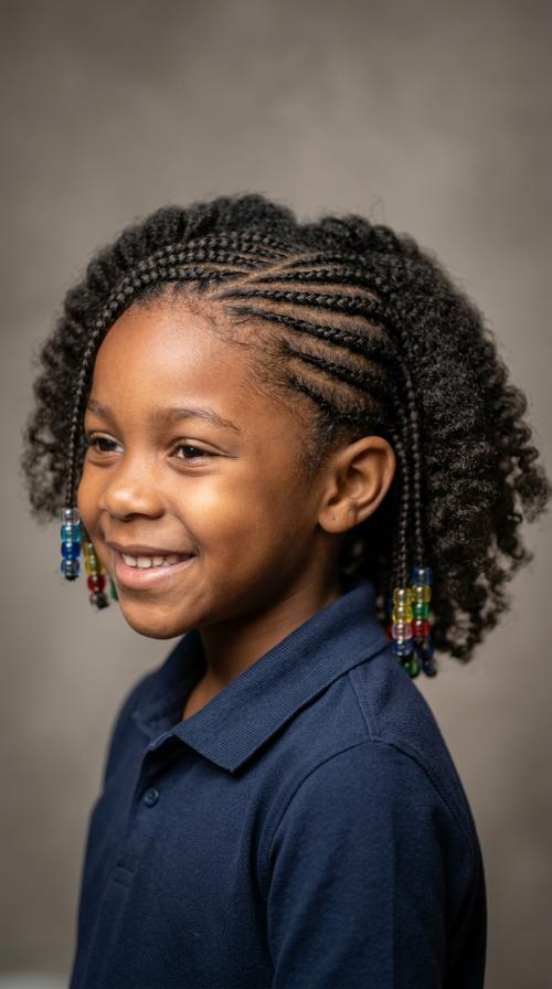 Side-Swept Cornrows with Beads