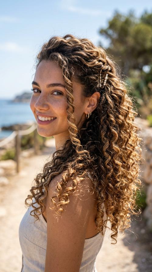 Side-Swept Curls with Pins
