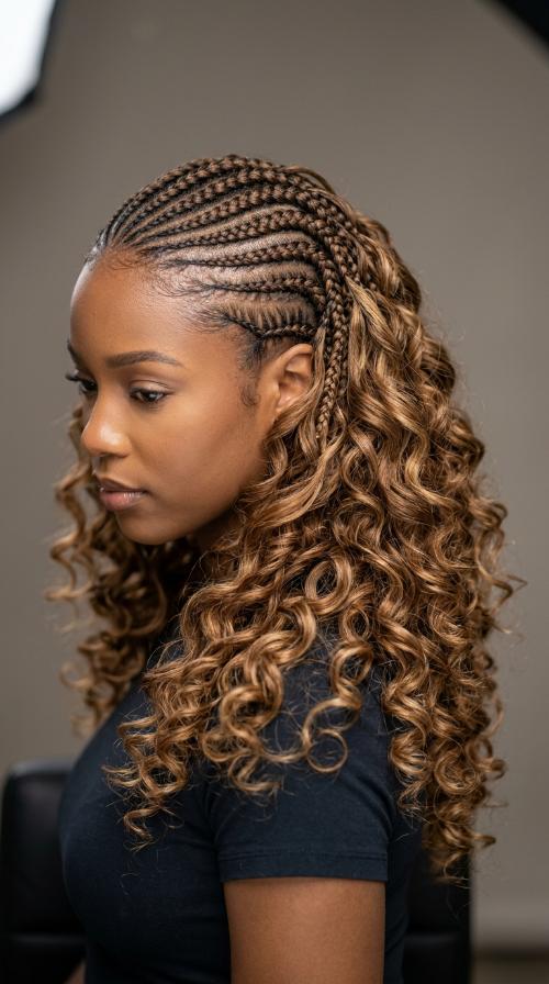 Side-Swept Curved Cornrows