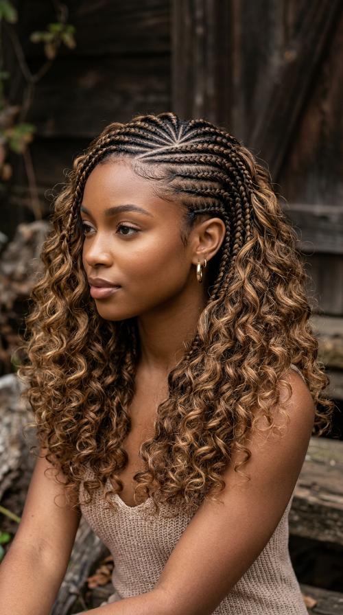 Side-Swept Feed-in Cornrows