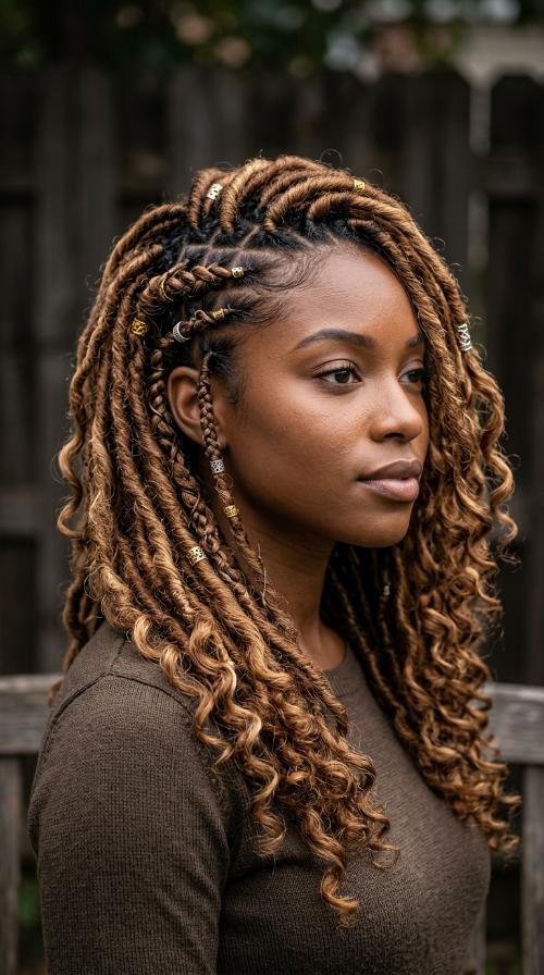 Side-Swept Locs with Rings