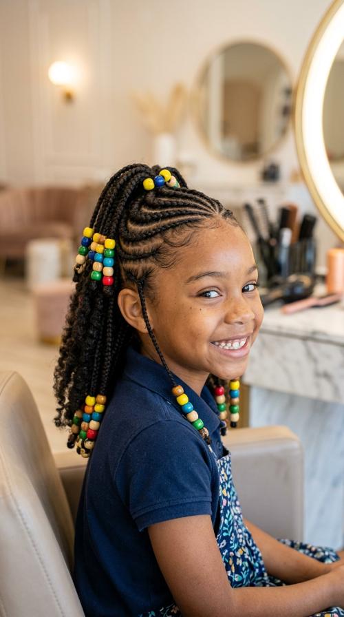 Sideways Cornrows with Beads