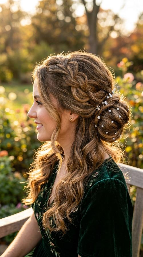 Sleek Bun with Rhinestones