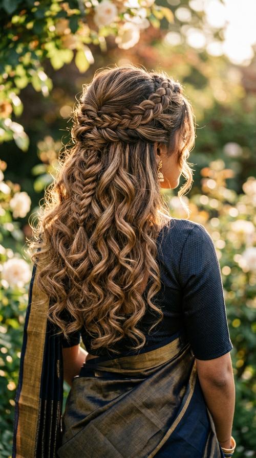 Sleek High Ponytail for Pant Style Saree
