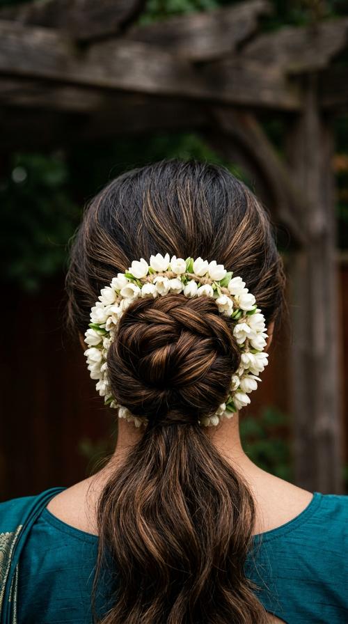 Sleek Low Bun with Gajra