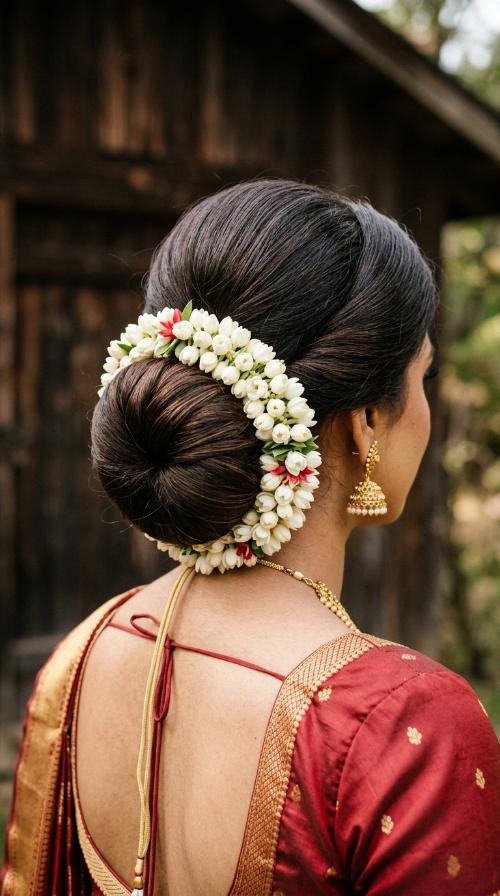 Sleek Low Bun with Gajra