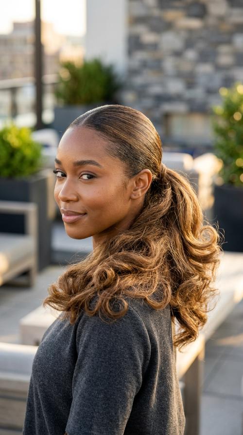 Sleek Low Pony with Flipped Ends