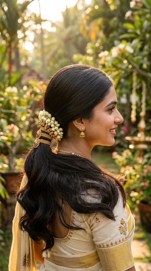 Sleek Low Ponytail with Gold Studs