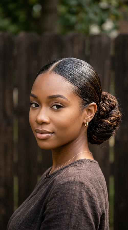 Sleek Middle Part Low Bun