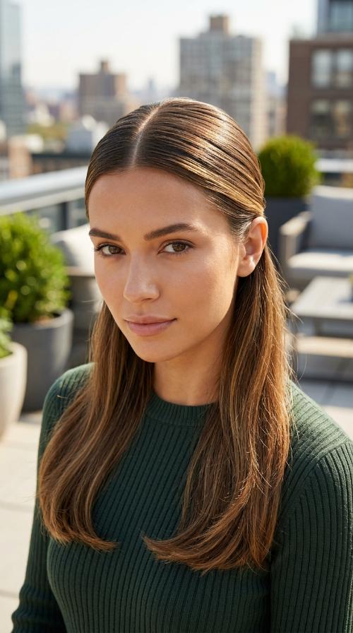 Sleek Middle Part Slick-Back