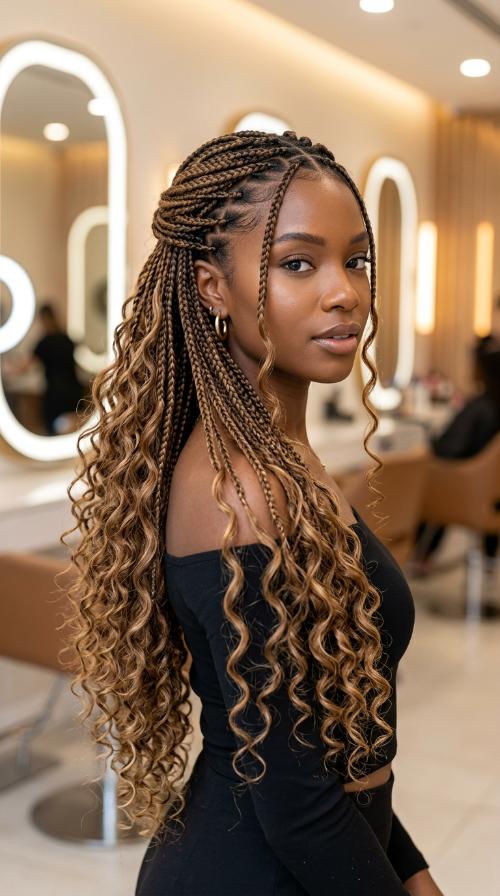 Small Thigh-Length Knotless Braids