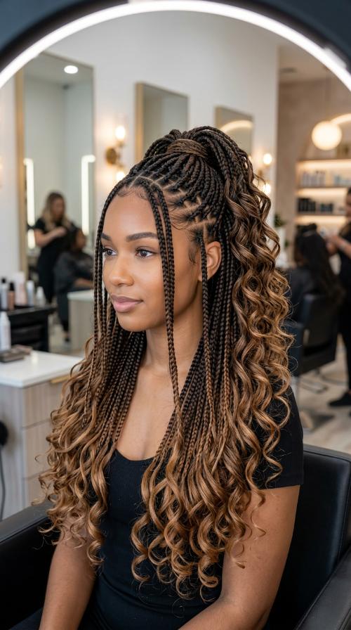 Small Waist-Length Knotless Braids
