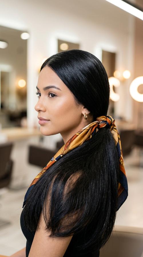 Smooth Low Ponytail with Scarf