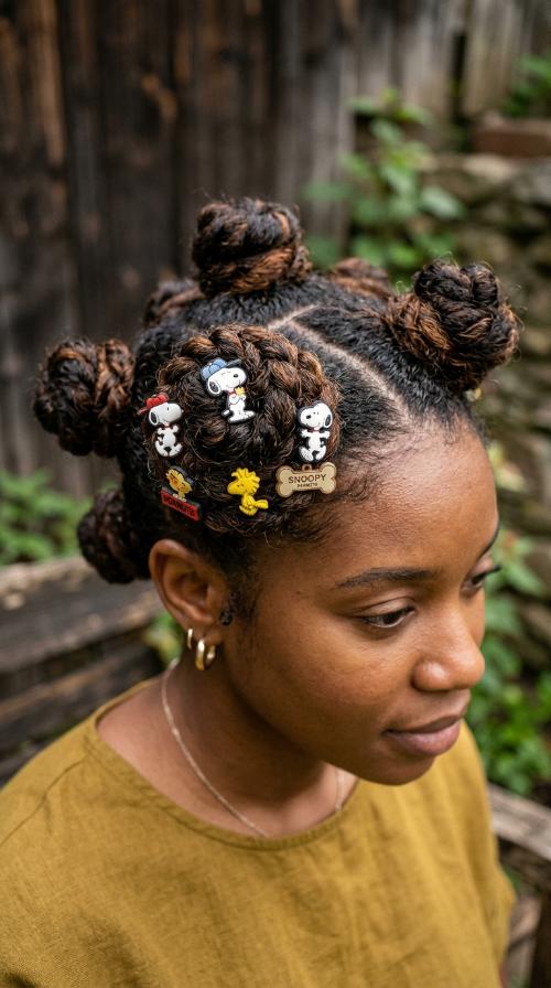 Snoopy Charms on Bantu Knots