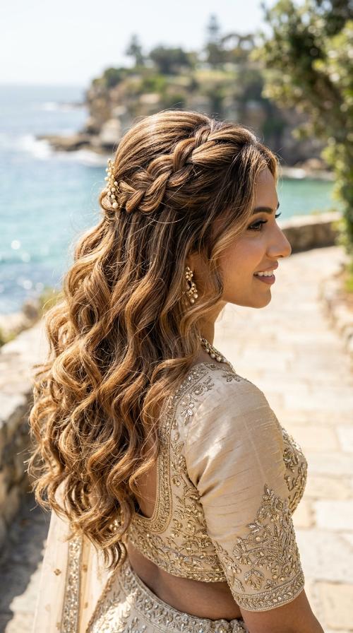 Soft Beachy Waves for Champagne Lehengas
