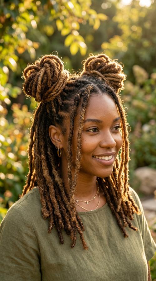 Space Buns for Medium Locs