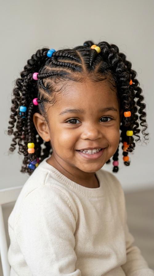 Spiral Cornrows with Play-Proof Bead Ties