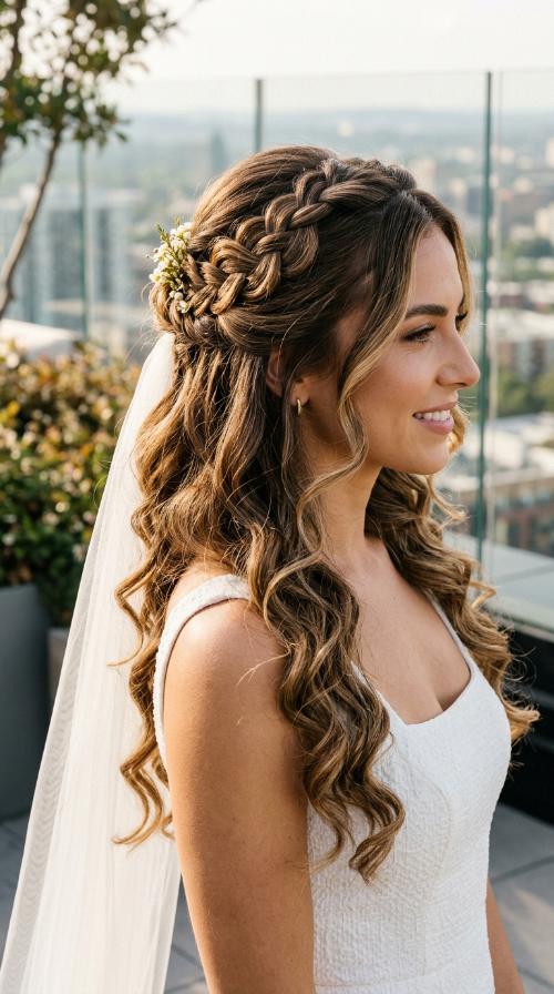 Square Neckline with Half-Up Half-Down Tresses