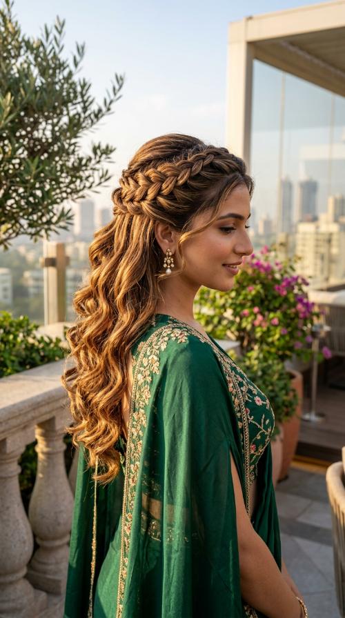 Straight Glass Hair for Indo-Western Cape Saree