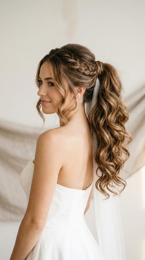 Strapless Gown with a Voluminous Ponytail