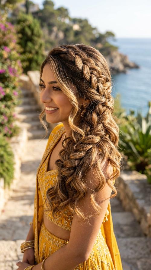 Sun-Kissed Side Braid for Yellow Lehengas