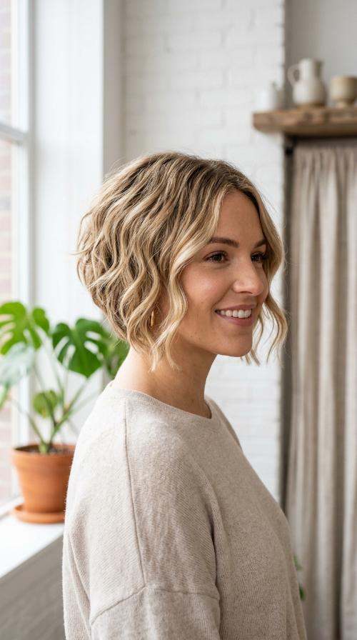 Textured Wavy Inverted Bob