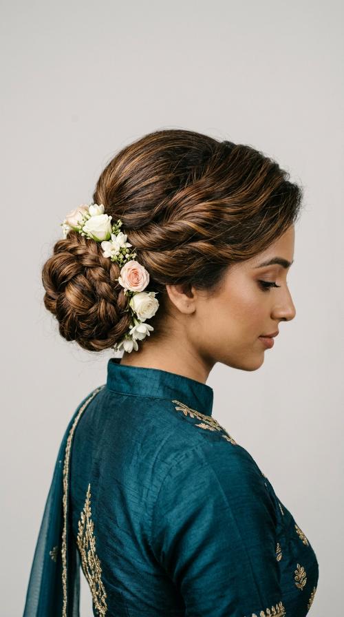 Traditional Floral Bun for High Necks
