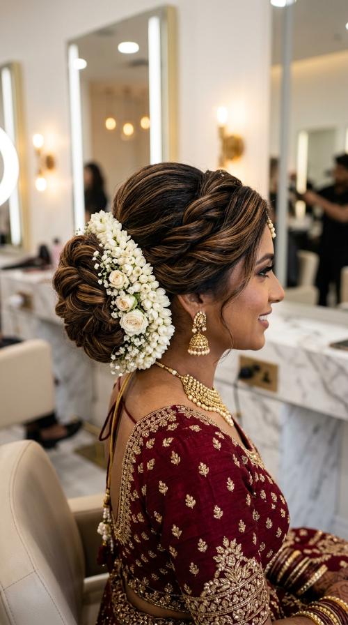 Traditional Gajara Bun for Maroon Lehengas