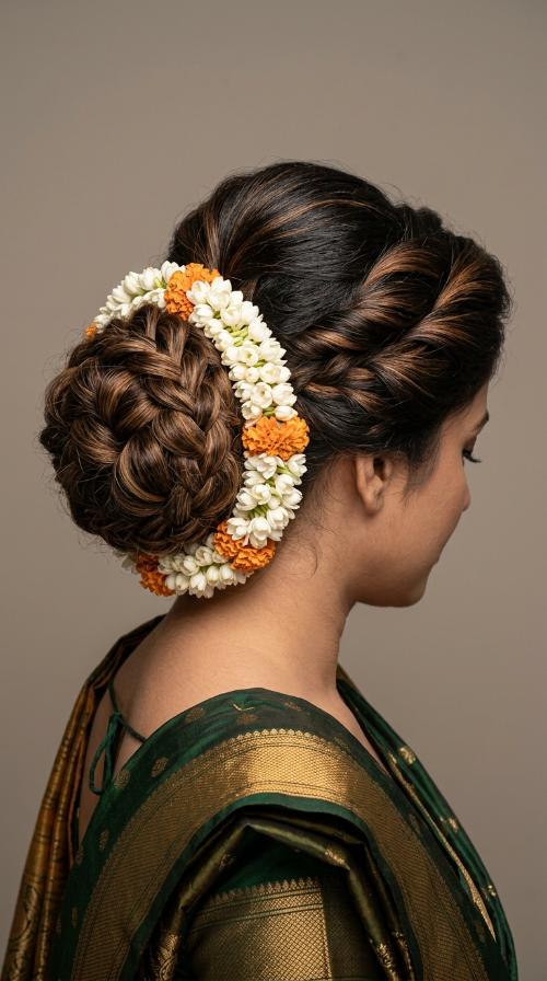 Traditional Gajara Bun for Nauvari Drape