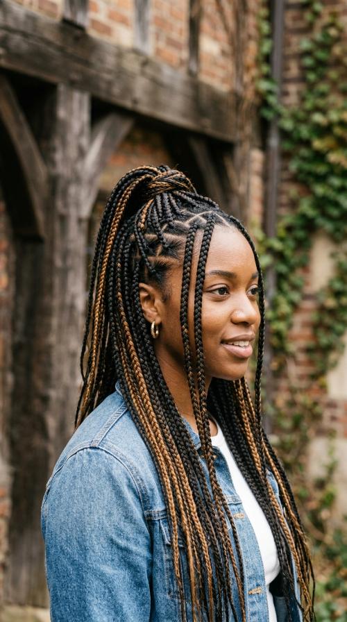 Triangle Part Box Braids for Campus Life