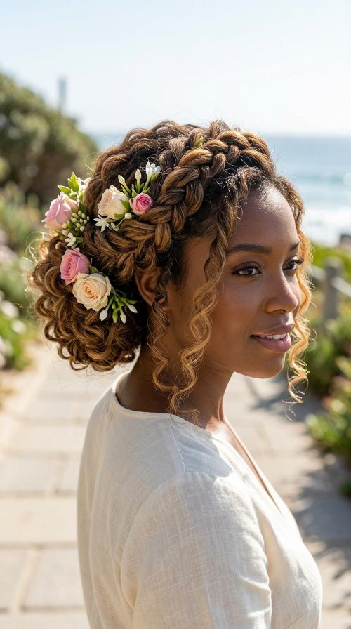Twisted Updo with Fresh Flowers