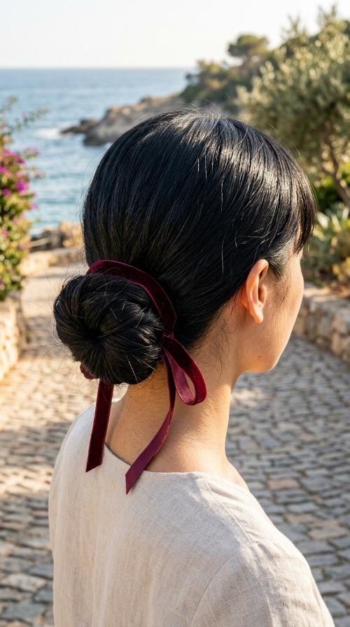 Velvet Ribbon Low Bun (Short)