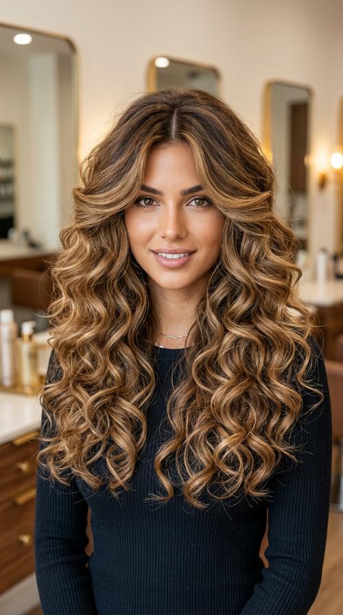 Voluminous Curls with a Center Part