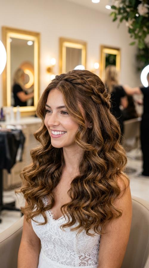 Voluminous Curls with a Side Part