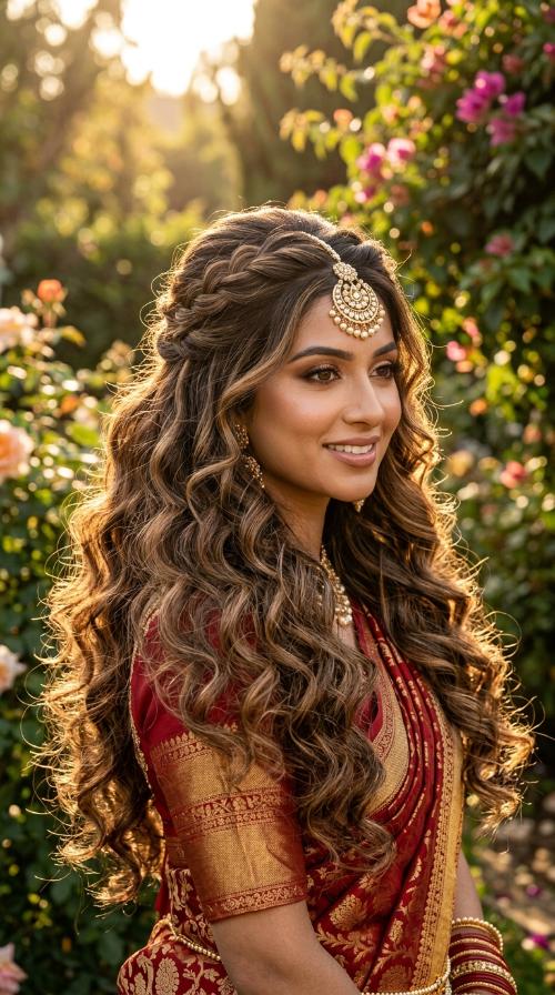 Voluminous Open Hair with Maang Tikka