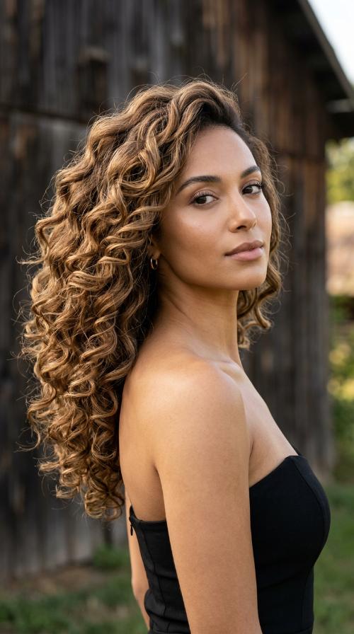 Voluminous Side-Swept Curls