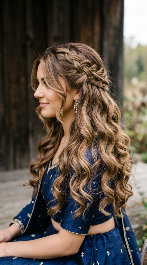 Waterfall Braid for Navy Blue Lehengas