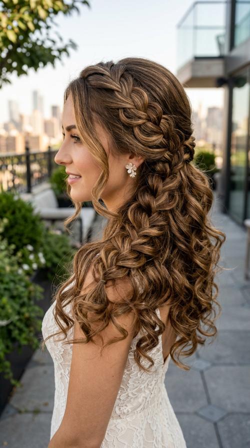 Waterfall Braid with Curls