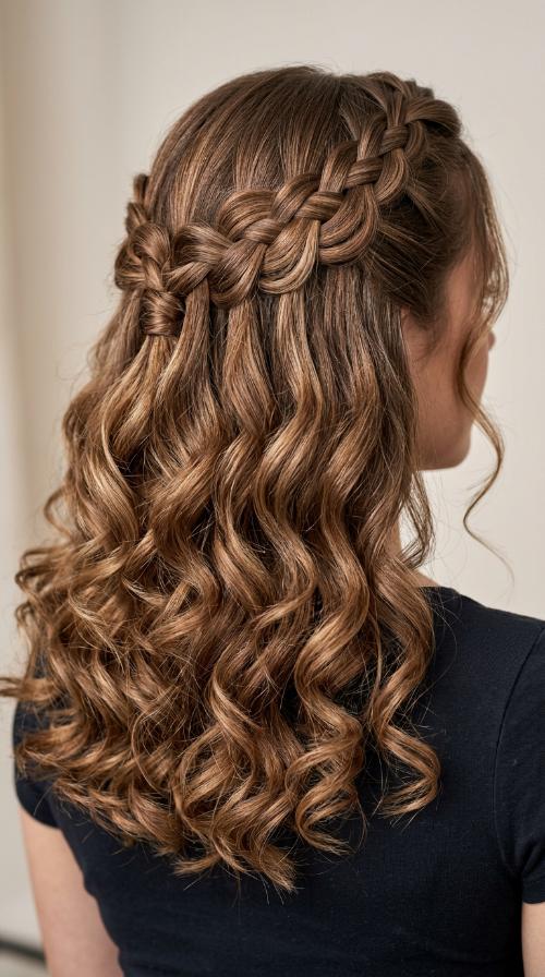 Waterfall Braid with Curls